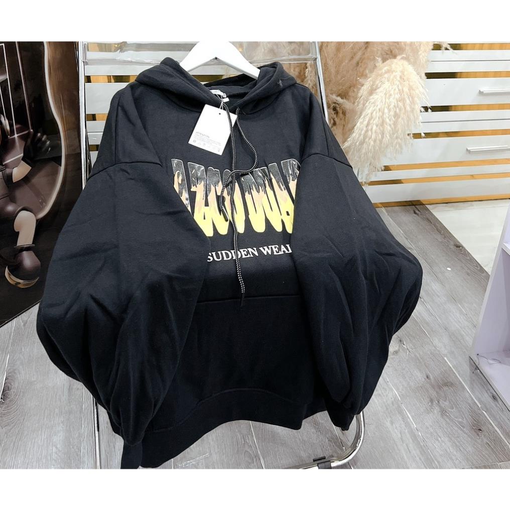 Hoodie Nam Nữ Dáng Rộng Chất Nỉ Lì Hingf Chữ Lửa Mũ Rộng Form To Unisex Dày Đẹp