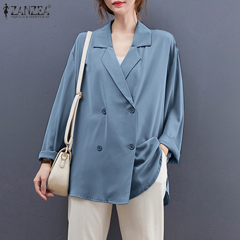 Áo Khoác Suit ZANZEA Tay Dài Có Cổ Màu Trơn Phối Hàng Nút Thời Trang Đường Phố Retro Cho Nữ