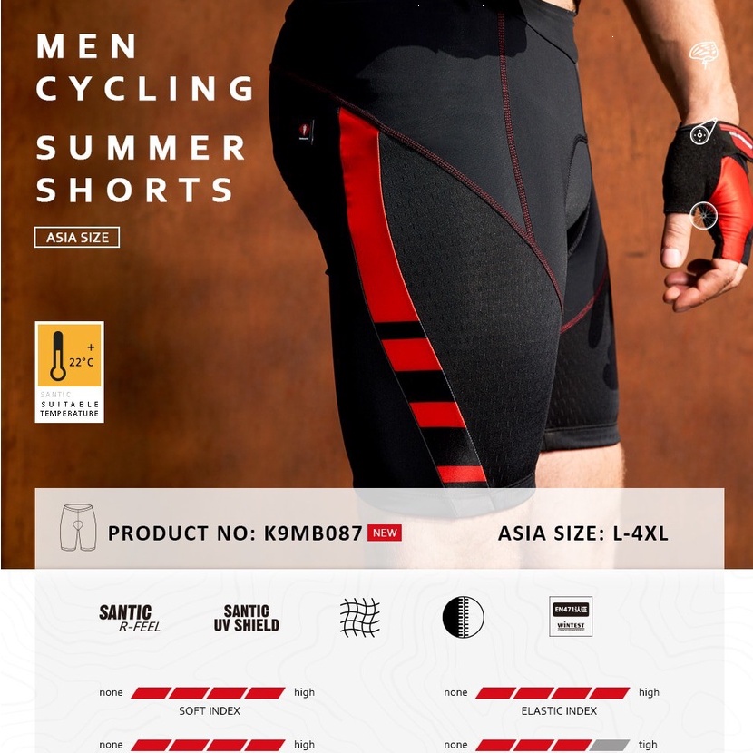 Quần đùi đạp xe SANTIC K9MB087 có đệm xốp 4D phong cách thể thao dành cho nam