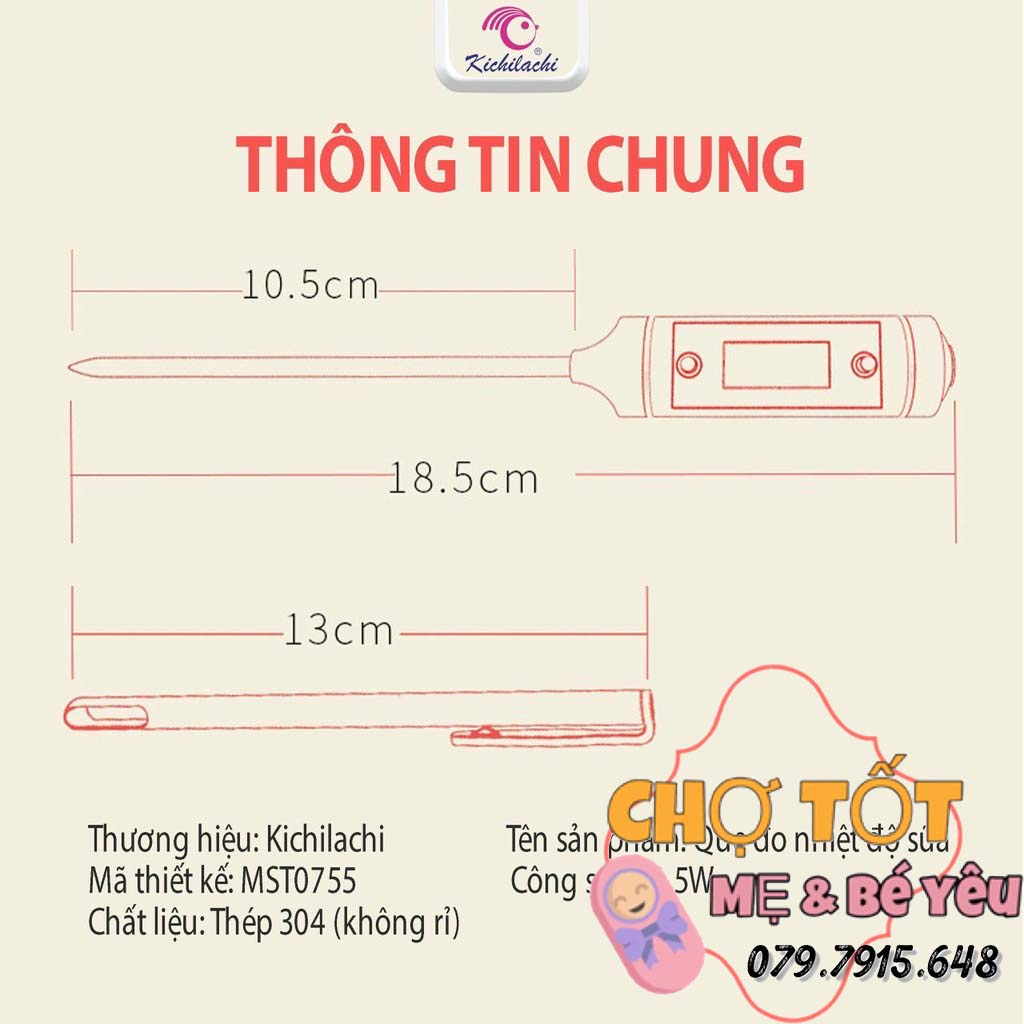 Nhiệt kế điện tử đa năng đo sữa, nước, thức ăn Kichi