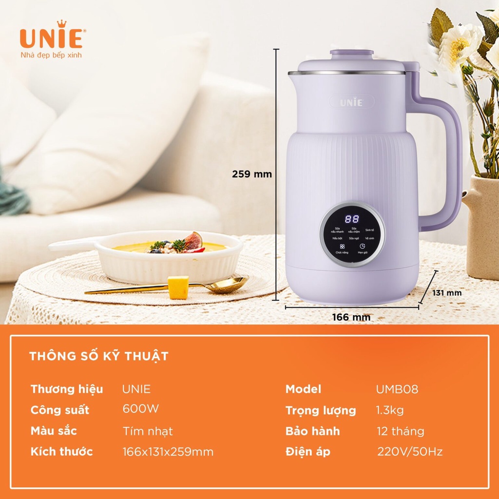 Máy làm sữa hạt mini Máy xay sữa hạt đa năng Unie UMB08 Pro 600ml  BẢO HÀNG CHÍNH HÃNG