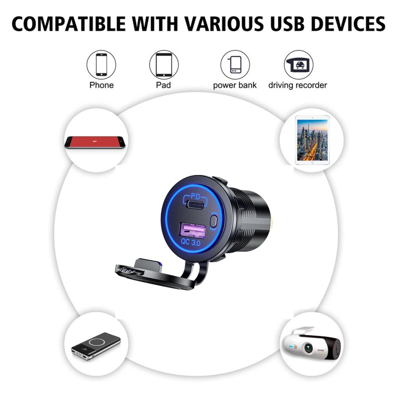 ✿ Tẩu Sạc Cổng USB Type C 12V / 24V Cho Xe Ô Tô / Tàu Thuyền
