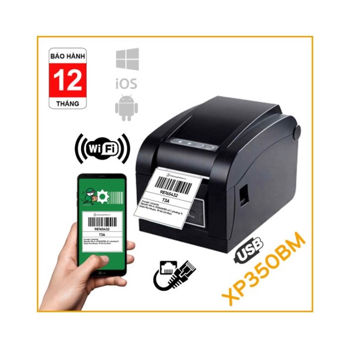 Máy in đơn hàng trên các sàn TMĐT khổ A7 XP350BM (USB+LAN) in bằng máy tính và điện thoại Androi - IOS