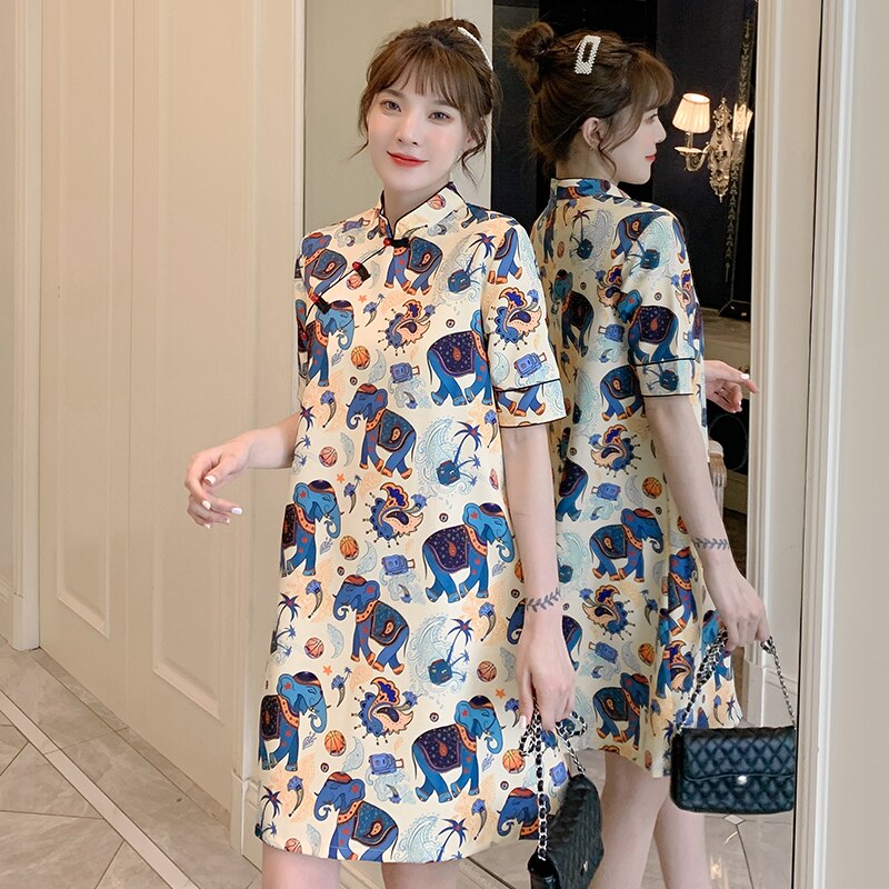 CNY Plus Size M-4XL 3XL 2021 Summer Loose Fashion Modern Cheongsam Dress for Women Short Sleeve Qipao Traditional Chinese Clothes | BigBuy360 - bigbuy360.vn
