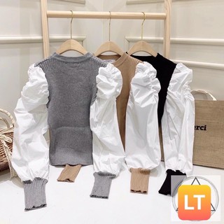 áo len zip tay phồng voan
