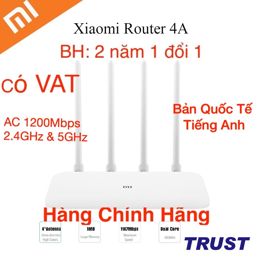 Xiaomi AC 1200Mbps Dualband Bộ Phát Wifi R4AC - Mi Router 4A Tế Tiếng Anh-BH 2 năm 1 đổi
