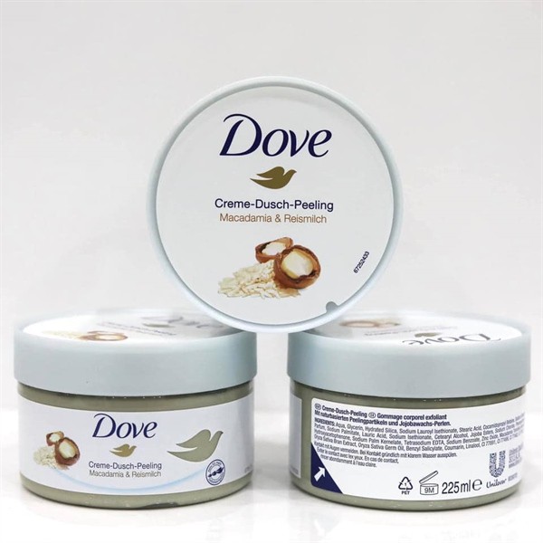 Kem Tẩy Tế Bào Chết Dove Body Creme Dusch Peeling Macadamia and Reismilch 225ml