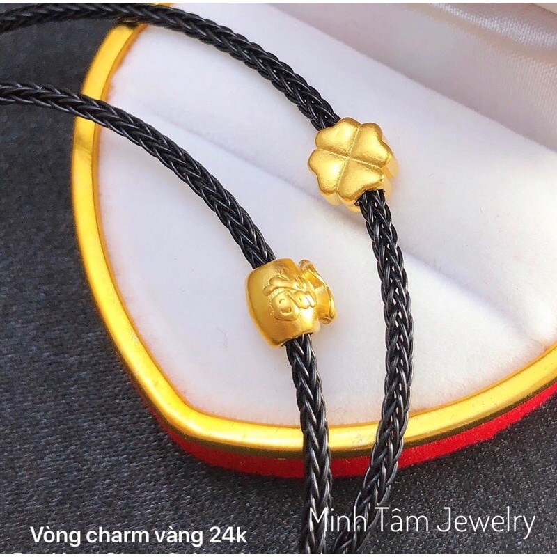 Charm cỏ bốn lá mini 24 kara Vòng tay dây cước cỏ bốn lá 24k