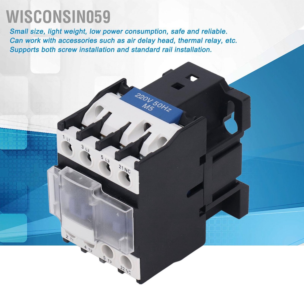Wisconsin059 AC Contactor Silver Tiếp điểm 3P Bộ điều khiển công tắc tải mạch chuyển 220V 25A để cung cấp điện