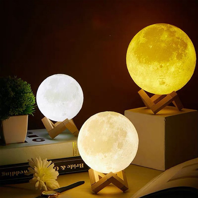 Đèn ngủ thiết kế hình mặt trăng 3D kèm pin chất lượng cao