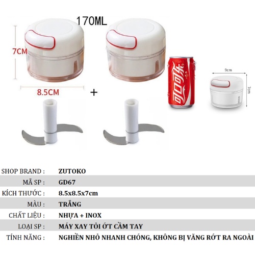 Máy xay tỏi ớt cầm tay mini có dây kéo nhựa bền tiện dụng GD67