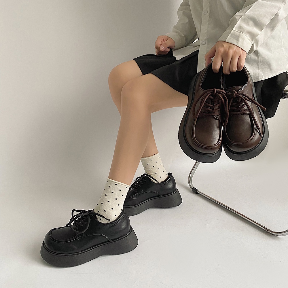 Giày Oxford Da Trơn Nữ Màu Đen Nâu Vintage GL02