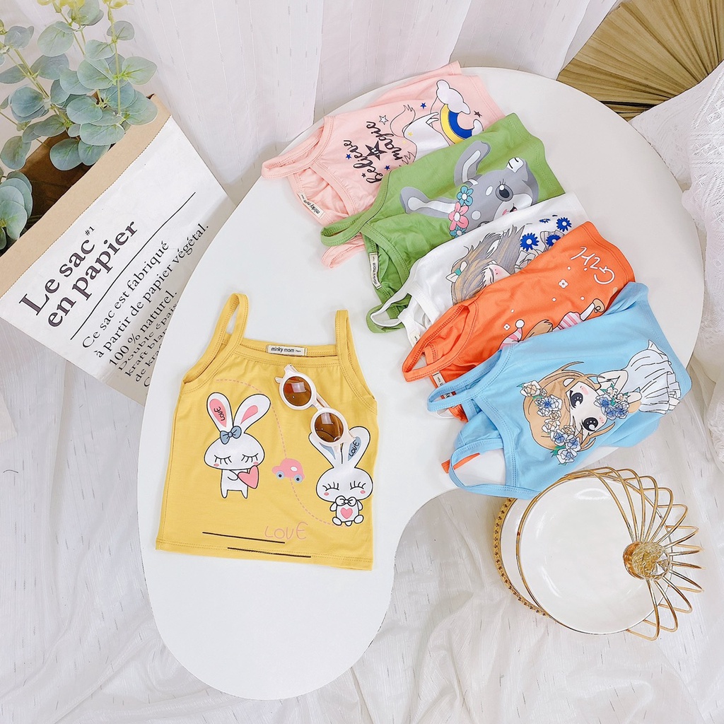 Áo 2 dây cho bé gái chất thun lạnh in họa tiết mặc mát ngày hè