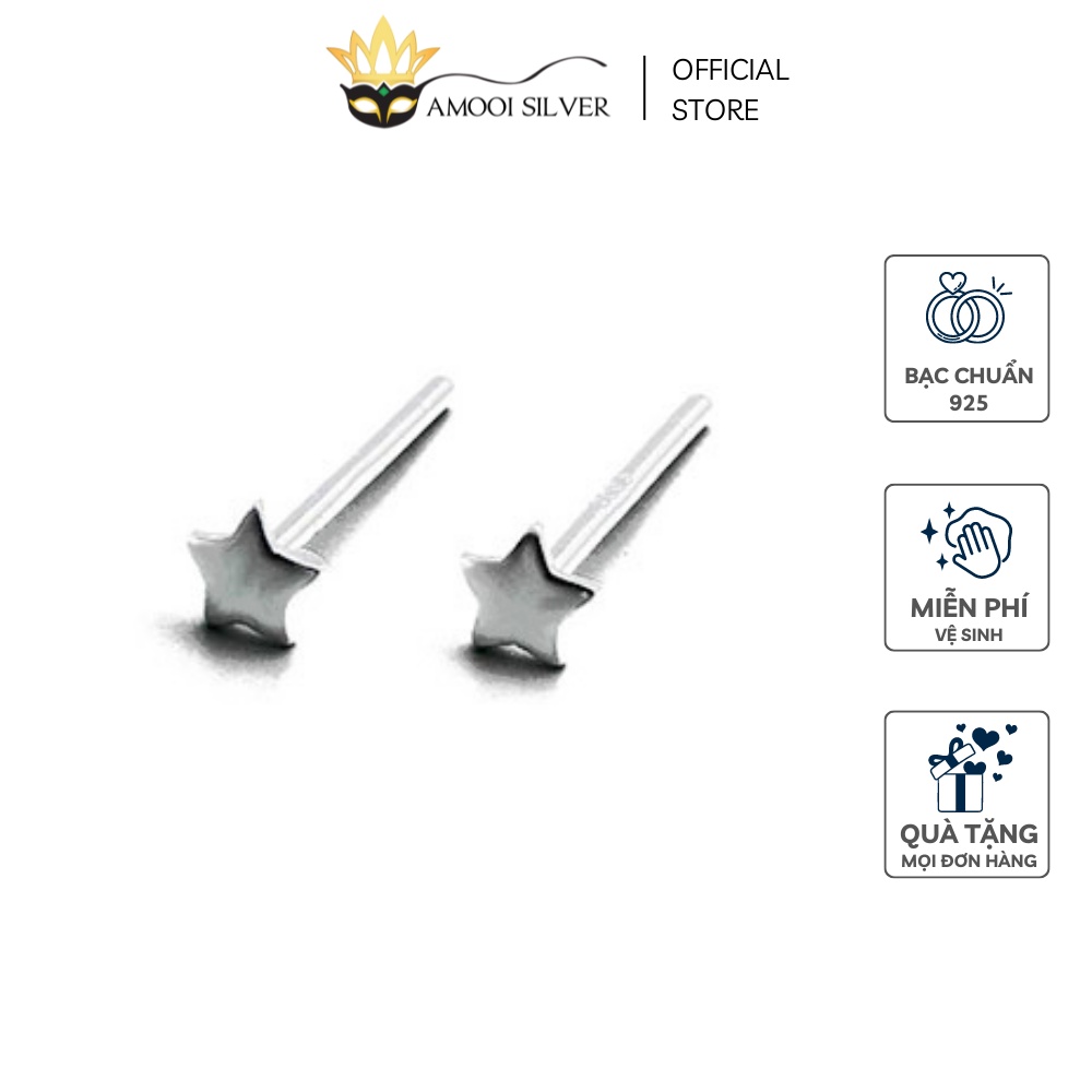 Bông Tai Bạc Ý Cao Cấp S925 Unisex Thiết Kế Mẫu Sao Nhí Giữ Lỗ - Amooi Silver AB208