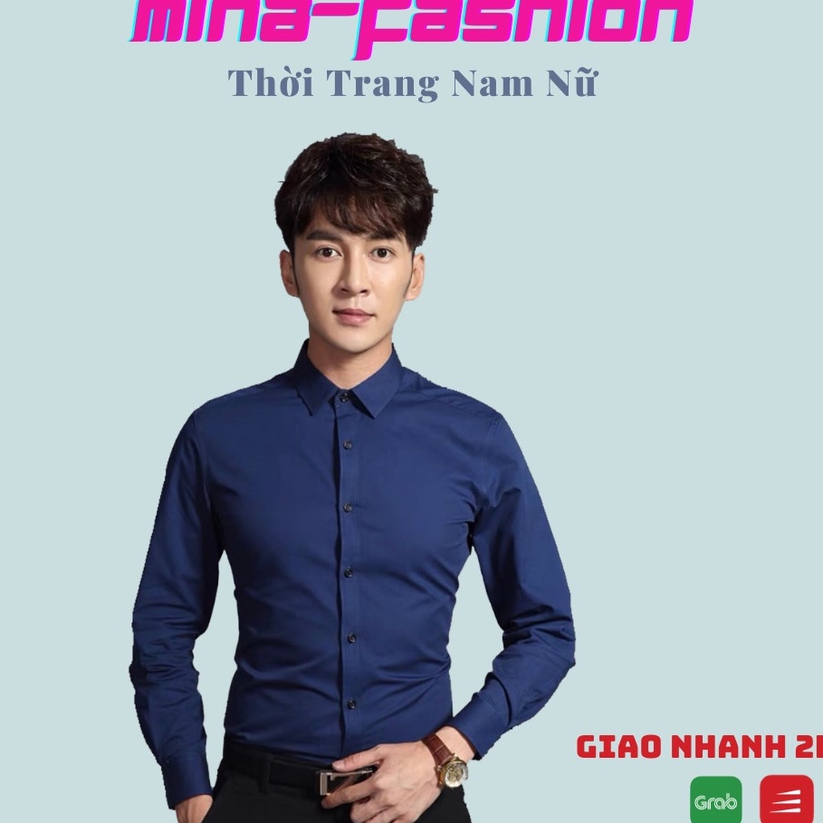 Áo Sơ Mi Tay Dài Màu Xanh Đậm Dành Cho Nam Và Nữ Siêu Sales Hot Nhất NamiFashion Trong Năm Nay 1006