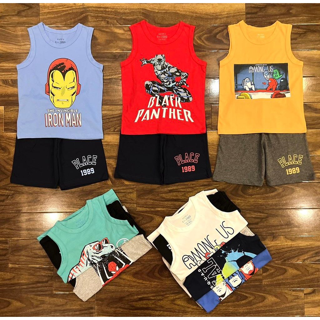 Bộ Bé Trai sát nách ba lỗ 17-45kg xuất dư xịn PA.LACE cotton in hình siêu nhân size đại