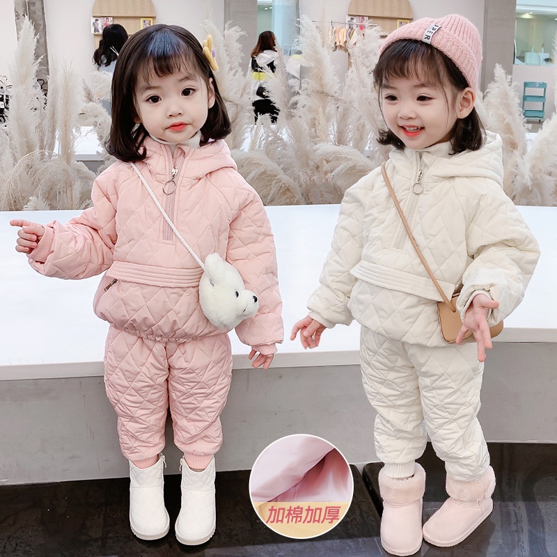 Bộ quần áo Cotton dày dặn phong cách Hàn Quốc thời trang mùa đông cho bé gái 2021