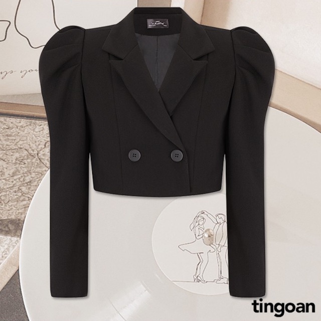 TINGOAN® - Áo vest crop vai bồng đen SOFT GLAM VEST/BL