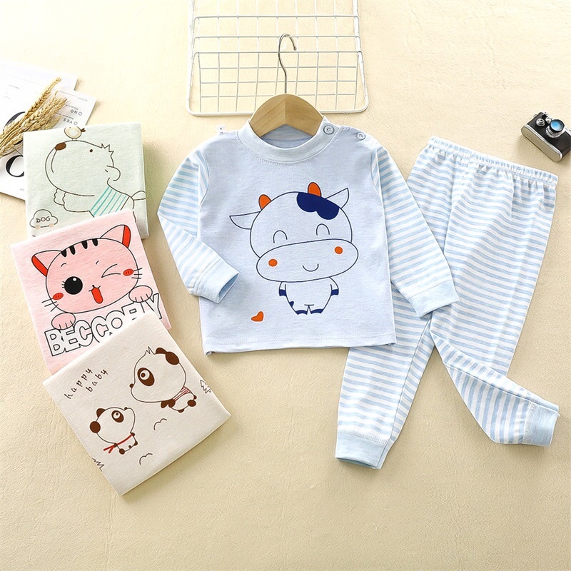 [Ảnh thật] Bộ thu đông dài tay chất cotton len cho bé 8-18kg hàng Quảng Châu