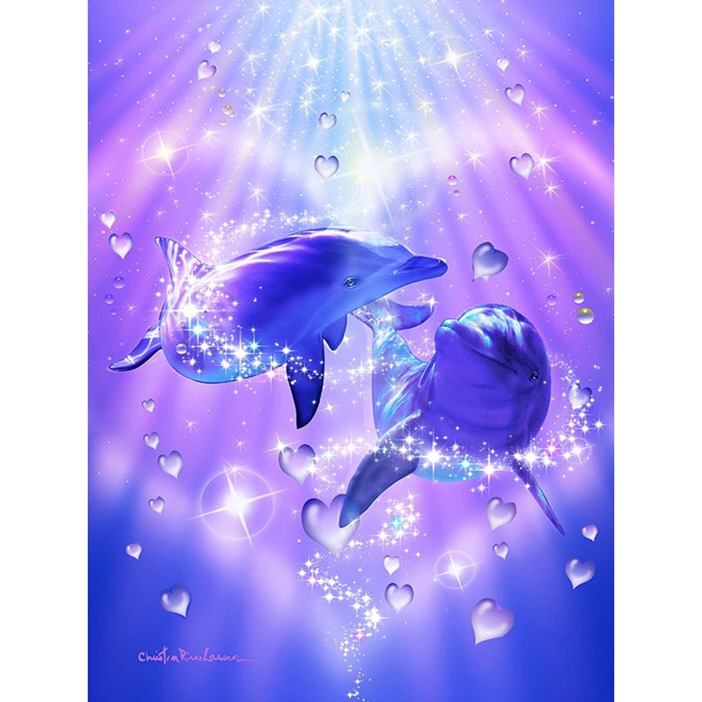 Bộ Tranh Đính Đá 5D Tự Làm 30X40CM Hình Cá Heo Trang Trí Nhà Cửa