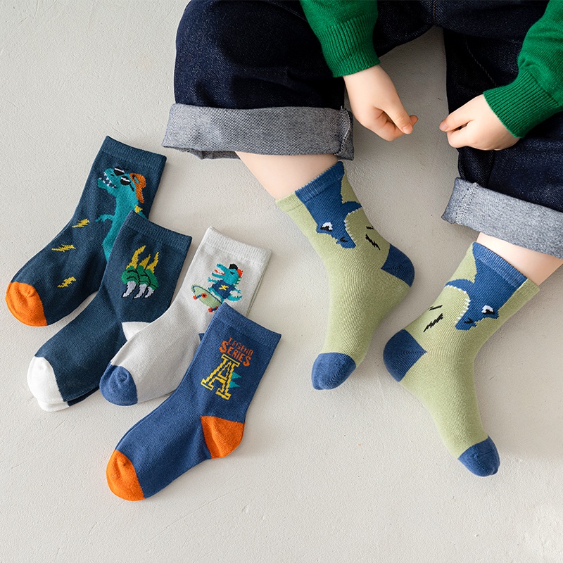 Set 5 Đôi Vớ Cotton Thoải Mái Chất Lượng Cao In Họa Tiết Động Vật Hoạt Hình Cho Bé Từ 1-12 Tuổi
