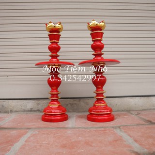 Cây nến gỗ mít cao cấp sang trọng sơn son thếp vàng cao 45cm