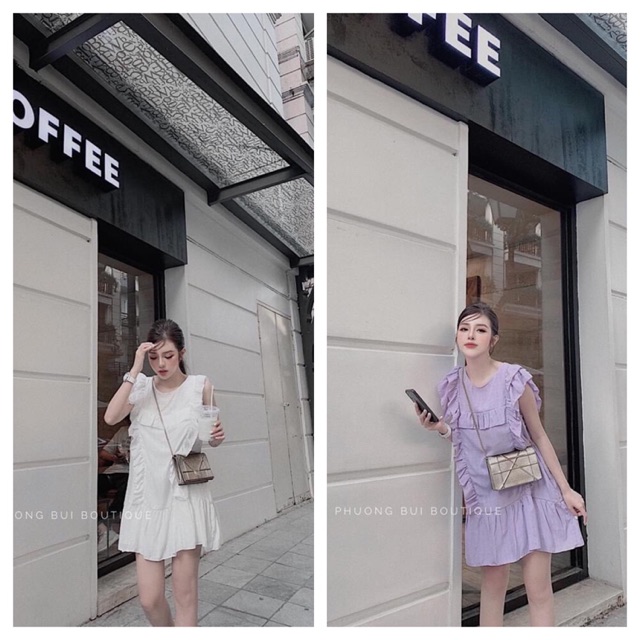 Váy suông viền bèo 2 màu