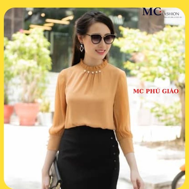 Áo Sơ Mi Công Sở Nữ Đẹp Tay Dài Công Sở Mc Fashion Màu Đỏ Trắng Ghi Nâu Phối Tay Ren Họa Tiết Ngọc Trai TA742