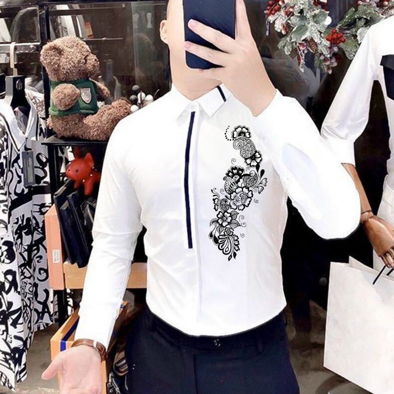 Áo sơ mi Nam HOA VĂN ĐẸP dài tay Hàn Quốc hình dáng ôm vải lụa thái chống nhăn chống xù SIÊU ĐẸP