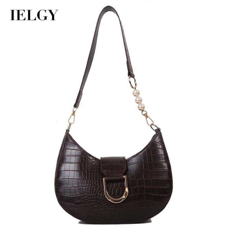 IELGY Túi Đeo Vai Hình Tròn In Họa Tiết Da Cá Sấu Đính Ngọc Trai Giả Thời Trang Cho Nữ