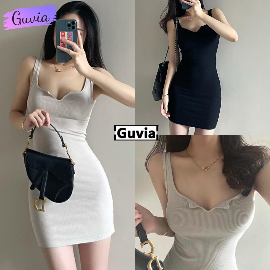 Đầm Váy Ba Lỗ Body Sát Nách Cổ Xẻ V Ba Lỗ Nữ Thun Gân Kiểu Đẹp Ôm Gợi Cảm Guvia