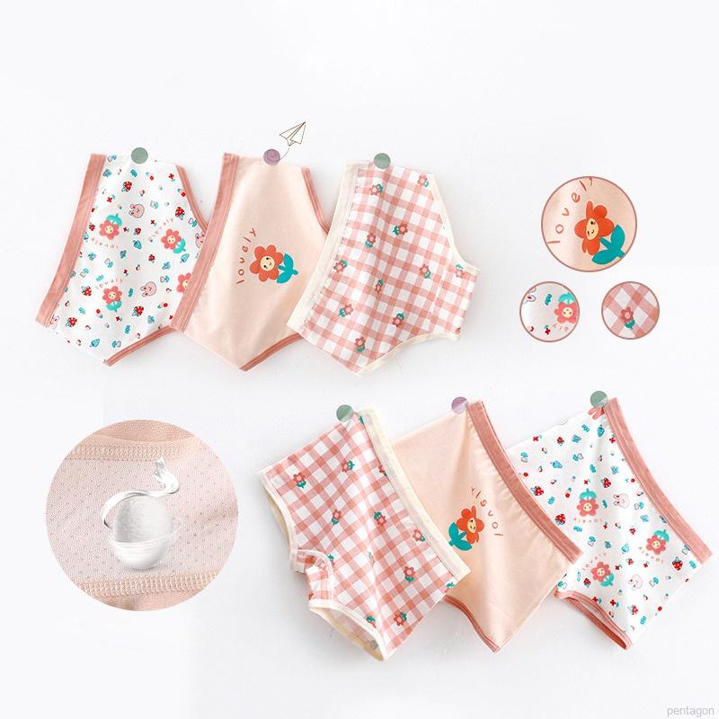 Bộ 3 cái quần lót boxer cotton thoáng khí in hoạt hình đáng yêu cho bé gái 2-6 tuổi