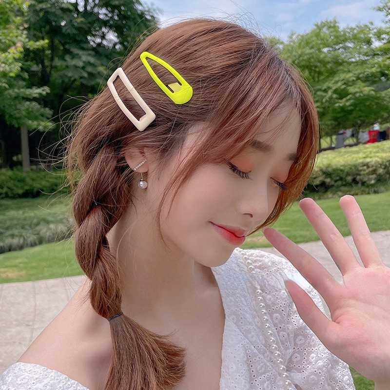 Set 1/2 kẹp tóc mái màu sắc đơn giản phong cách Hàn Quốc cho nữ