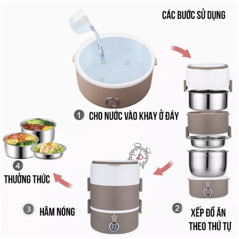 [FREESHIP] Hộp Cơm Cắm Điện Hâm Nóng Văn Phòng Giữ Nhiệt 3 Tầng Siêu Tiện Lợi.