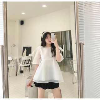 Áo kiểu babbydoll tay lỡ kèm chân váy xếp ly trẻ trung, set  trang phục phong cách hàn quốc xinh xắn, hàng đẹp may kỹ