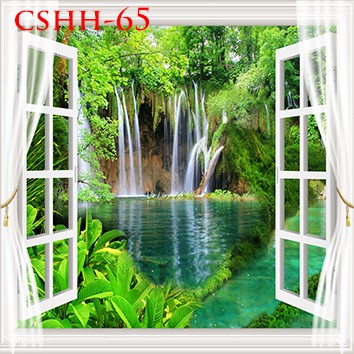 Tranh Tranh Trí , Phong Cảnh Đứng Cửa Sổ 3D ,  Có Sẵn Keo Mặt Sau Rất Tiện Lợi