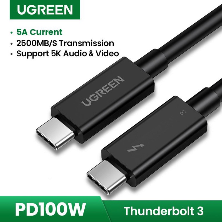 Cáp Thunderbolt 3 Chính Hãng Ugreen 80324 70951 70952 US341 PD100W 40Gbps-USB Type C-GEN 3 - Hàng Chính Hãng