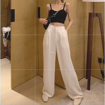 Quần culottes dáng dài ống rộng cạp cao khoá trước 1 khuy - Chất liệu tuyết mưa