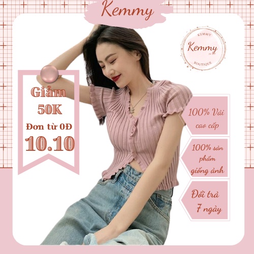 Áo Croptop Len Tăm Cổ Chữ V Có Bèo Nhún Hàng Loại 1 Chuẩn Form Kemmy Boutique