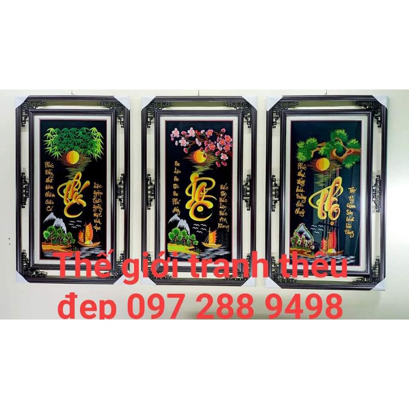 Tranh thêu Phúc Lộc Thọ đã đóng khung sẵn chỉ việc treo tranh thành phẩm cả khung 56*96*3buc