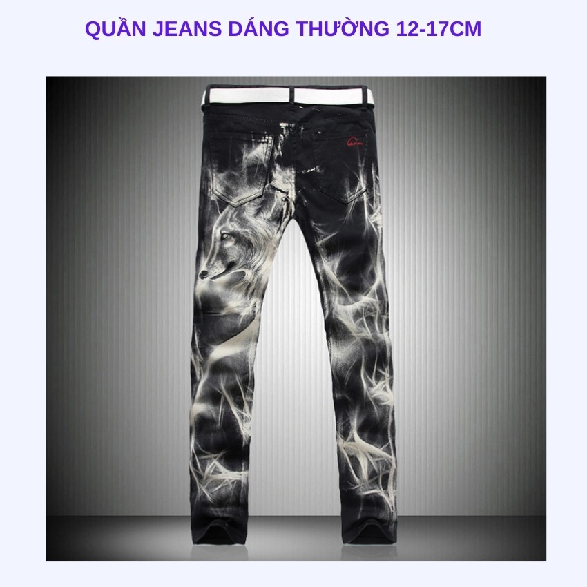Quần jean nam cao cấp đẹp độc lạ LEVAMEN chất liệu vải bò jeans co giãn dáng thường hình chó sói QJ018 | BigBuy360 - bigbuy360.vn