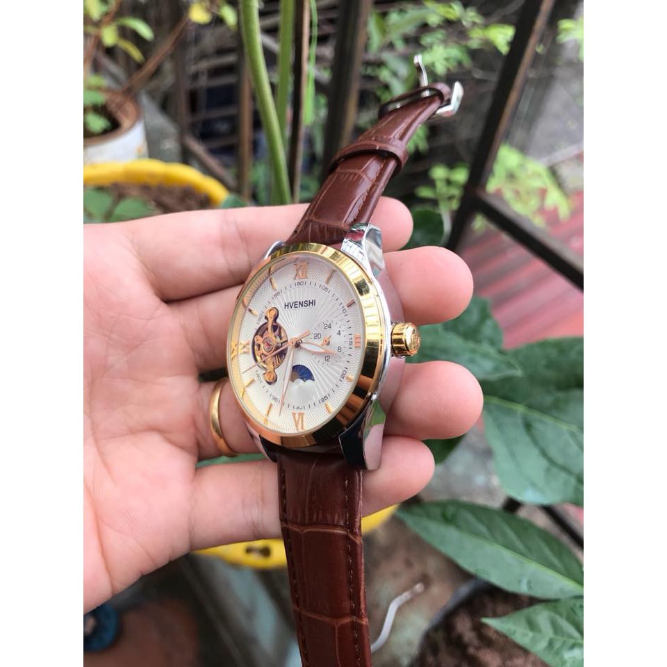 ĐỒNG HỒ CƠ TỰ ĐỘNG NAM AUTOMATIC CHÍNH HÃNG HVENSHI DÂY DA CAO CẤP TẶNG KÈM VÒNG ĐEO TAY TỲ HƯU ĐẸP GIÁ RẺ