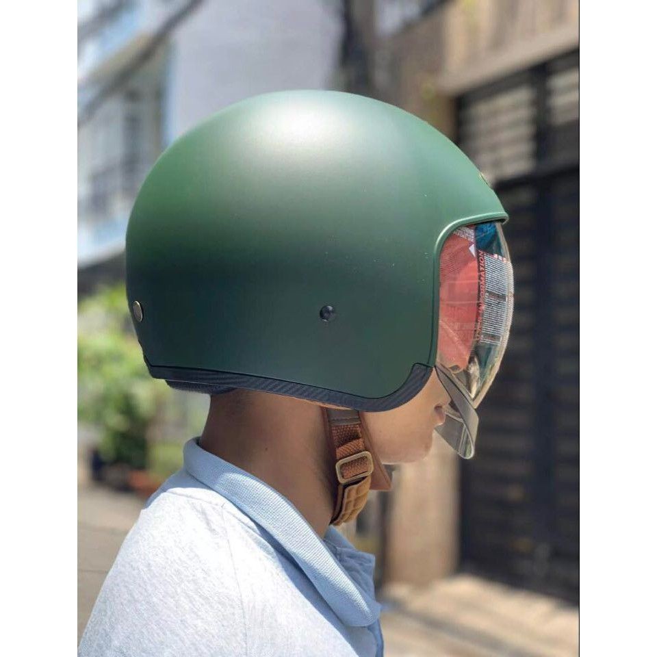 Nón bảo hiểm 3/4 kính âm Royal M139 Rêu xanh lính (tặng balo rút)
