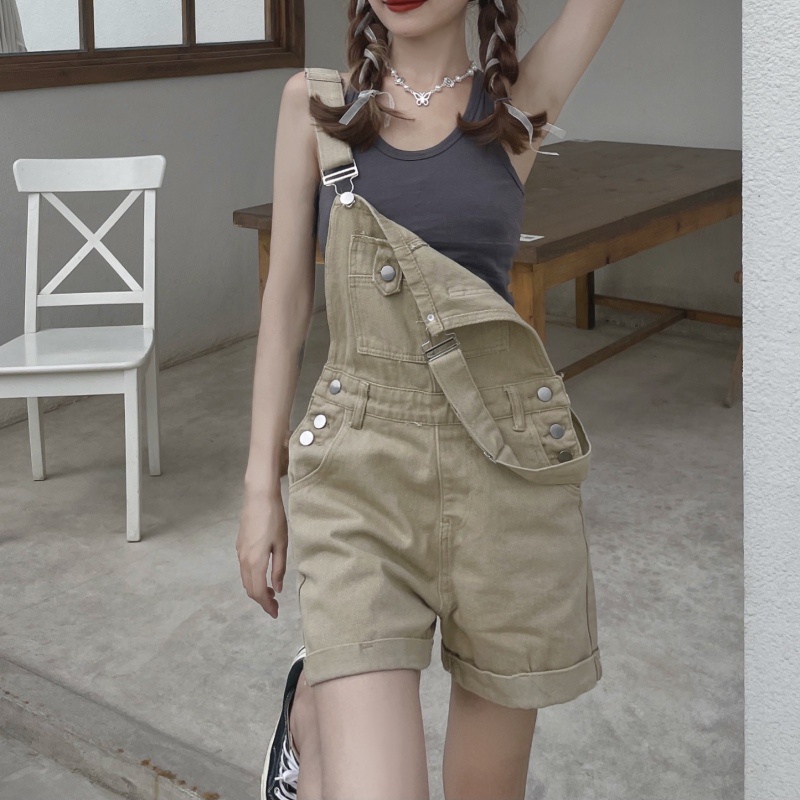 Quần Yếm Denim Ống Rộng Lưng Cao Thời Trang Mùa Hè Dễ Phối Đồ Cho Nữ