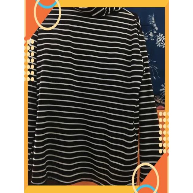 Áo thun dài tay kẻ sọc cổ lọ Unisex nam nữ freesize dưới 68kg