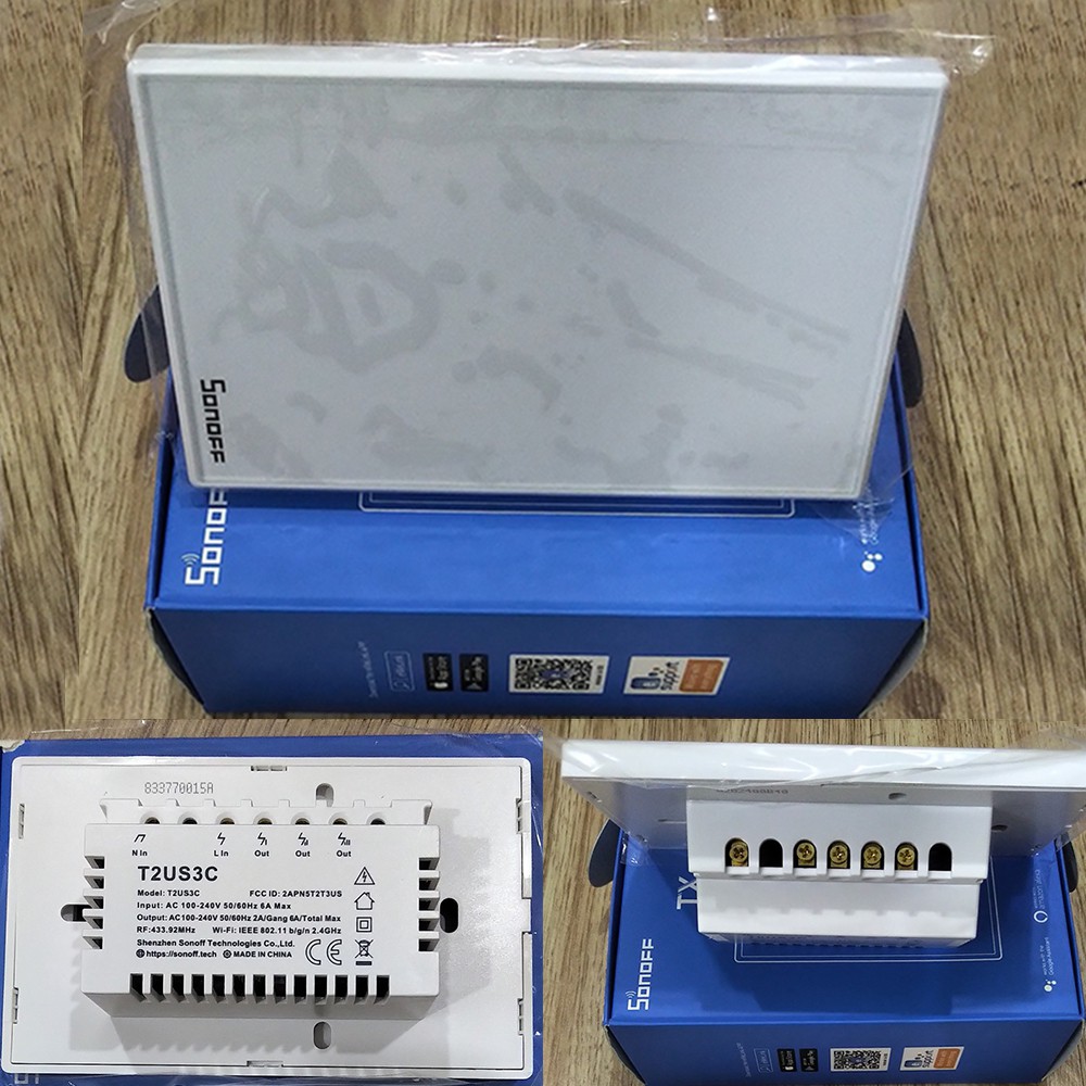 Công tắc WiFi Sonoff T3 US cảm ứng âm tường RF 433MHz 1 2 3 nút Mặt kính 120mm, T0, T1, T2 US chuẩn chữ nhật thông dụng