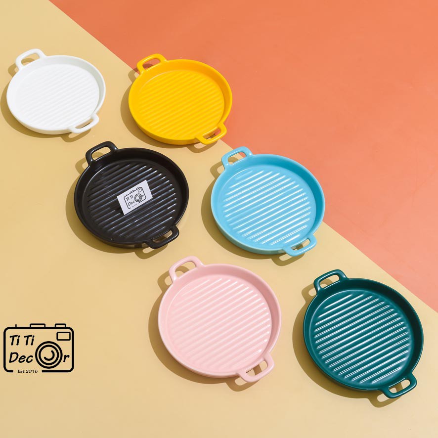 Khay Nordic tròn hai quai đựng thức ăn, đồ nướng, trang trí ẩm thực, nhà hàng - TiTi Decor