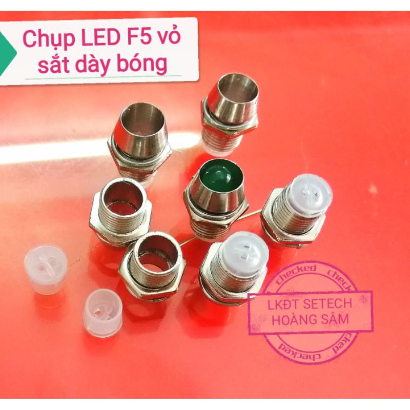 Chụp LED vỏ sắt sáng bóng LED F3 F5 cho LED cắm phi 3 phi 5
