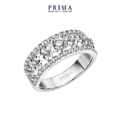 PRIMA Nhẫn Kim Cương - Vàng 18K - BST Lucky Flower - Họa tiết Cỏ bốn lá - 105R4505