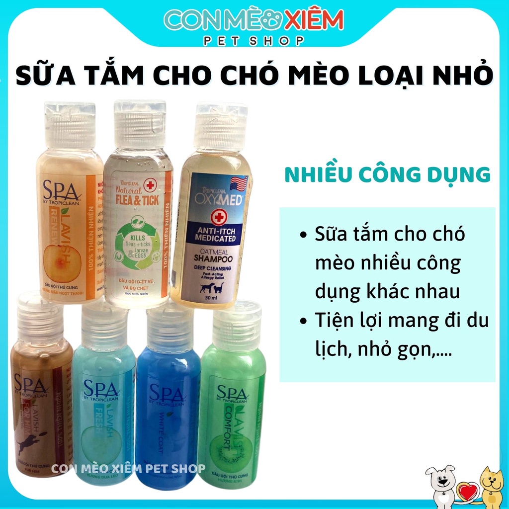 Sữa tắm cho chó mèo chai mẫu thử xà bông gói nhỏ, nhiều công dụng cho thú cưng Con Mèo Xiêm